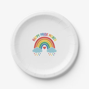 Happy Pride Month Rainbow Vintage Engraving Design Paper Plates