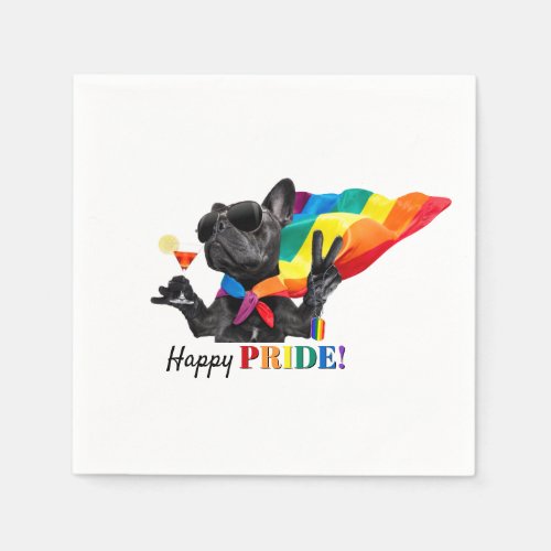Happy Pride Party Dog in Rainbow Cape Napkins