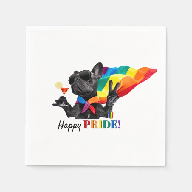 Happy Pride Party Dog in Rainbow Cape Napkins (Front)