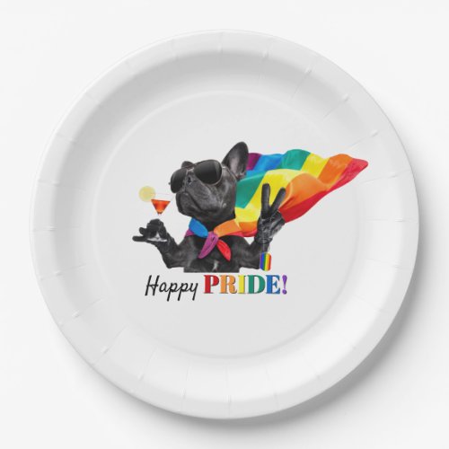 Happy Pride Party Dog in Rainbow Cape Paper Plates