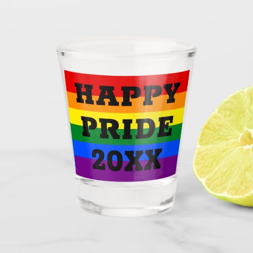 Happy Pride with Year Gay LGBTQ Rainbow Flag Shot Glass