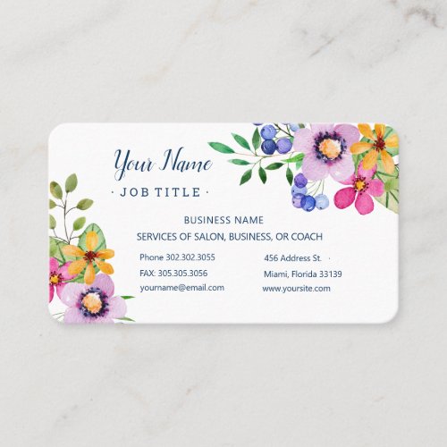 Happy Primary Colors Watercolor Floral Salon Business Card