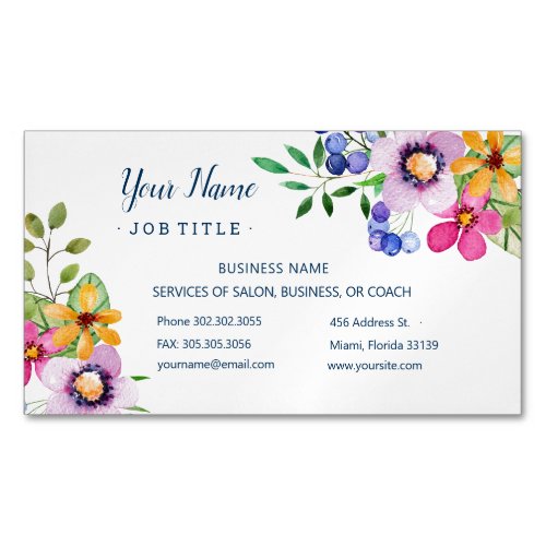 Happy Primary Colors Watercolor Floral Salon Business Card Magnet