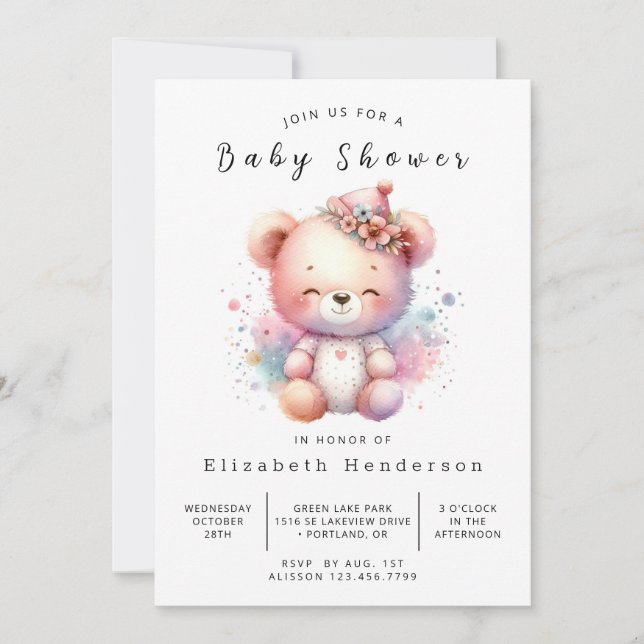  Happy Printable Bear Baby Shower Invitation (Front)