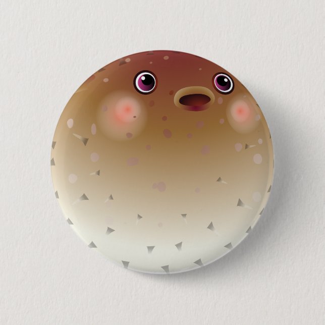 Happy puffer fish pinback button (Front)