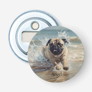 Happy Pug  at the Beach customizable Bottle Opener