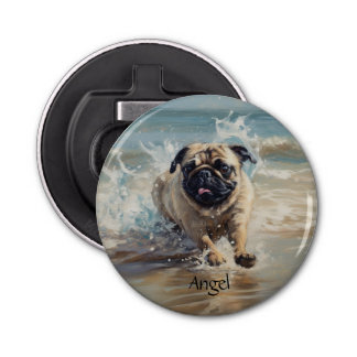 Happy Pug at the Beach customizable Bottle Opener
