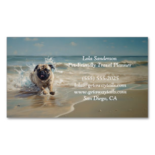 Happy Pug  at the Beach customizable Business Card Magnet