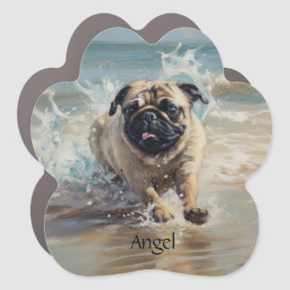 Happy Pug at the Beach customizable Car Magnet