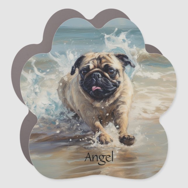 Happy Pug  at the Beach customizable Car Magnet (Front)