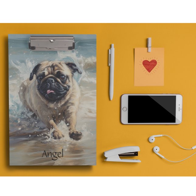 Happy Pug  at the Beach customizable Clipboard (Creator Uploaded)