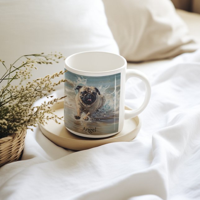 Happy Pug  at the Beach customizable Coffee Mug (Creator Uploaded)
