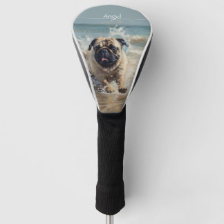Happy Pug at the Beach customizable Golf Head Cover