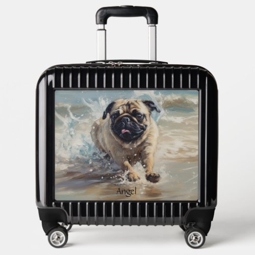 Happy Pug  at the Beach customizable Luggage