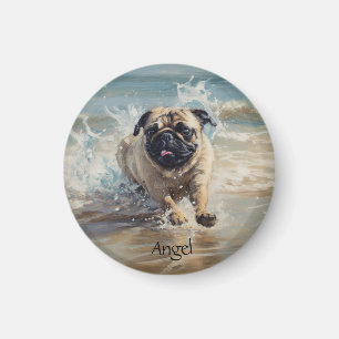 Happy Pug  at the Beach customizable Magnet