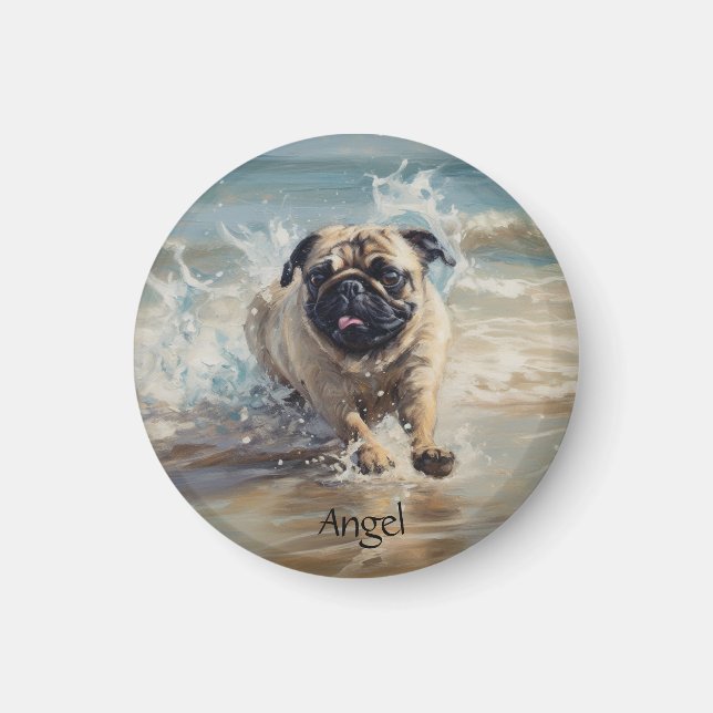 Happy Pug  at the Beach customizable Magnet (Front)
