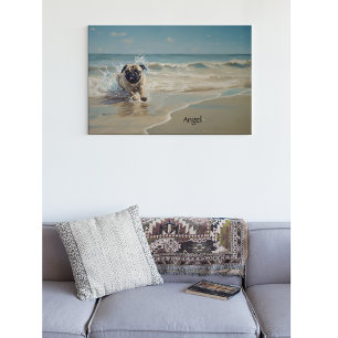 Happy Pug at the Beach customizable Metal Print