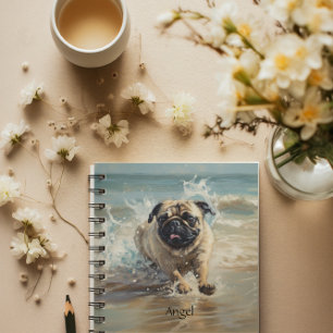 Happy Pug  at the Beach customizable Notebook