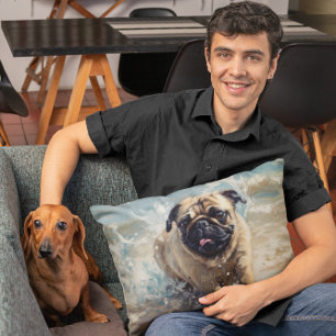 Happy Pug  at the Beach customizable Pet Bed