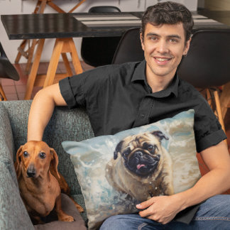 Happy Pug  at the Beach customizable Pet Bed