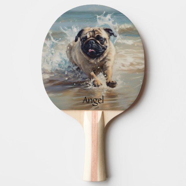 Happy Pug  at the Beach customizable Ping Pong Paddle (Front)