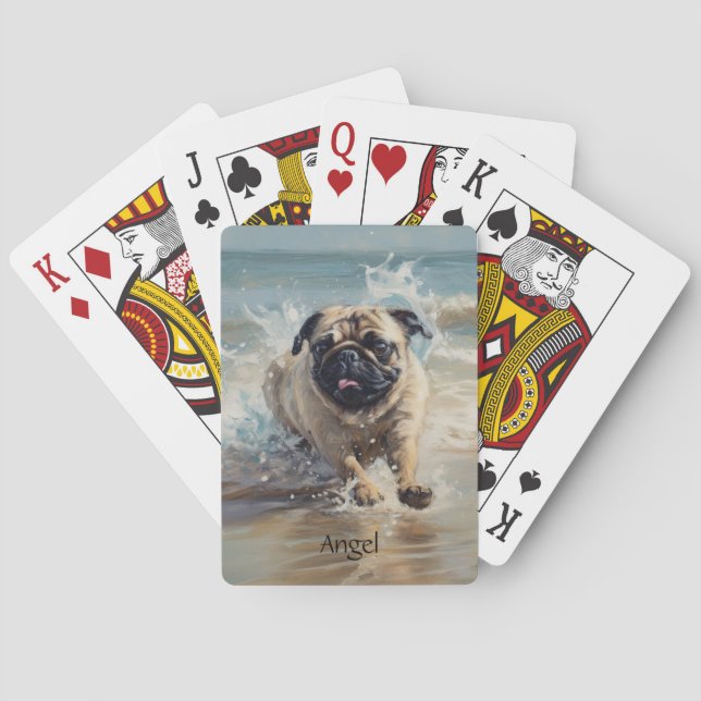 Happy Pug  at the Beach customizable Poker Cards (Back)