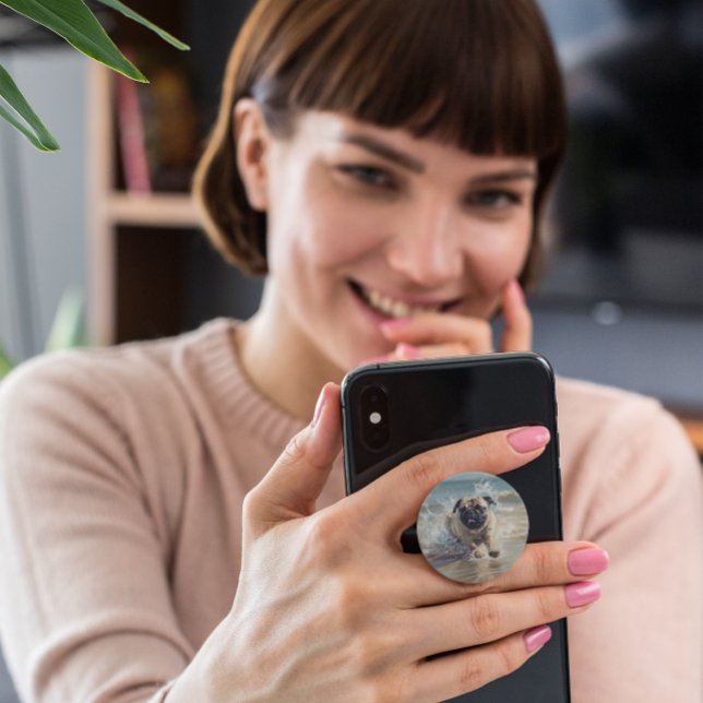 Happy Pug  at the Beach, customizable PopSocket (Creator Uploaded)