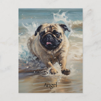 Happy Pug at the Beach customizable Postcard