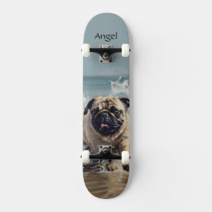 Happy Pug  at the Beach customizable Skateboard