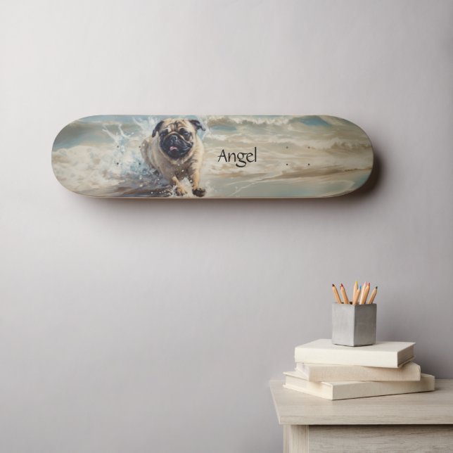 Happy Pug  at the Beach customizable Skateboard (Wall Art (Horz))