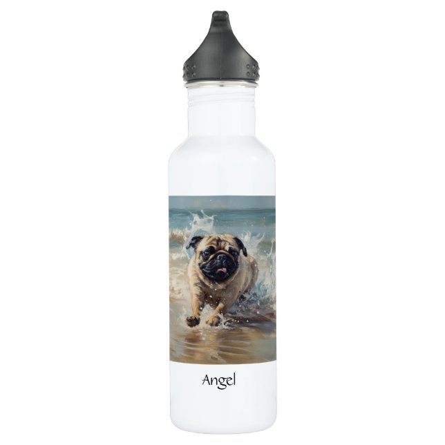 Happy Pug  at the Beach customizable Stainless Steel Water Bottle (Right)