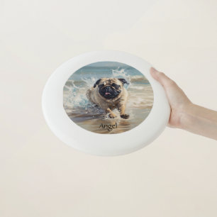 Happy Pug  at the Beach customizable Wham-O Frisbee