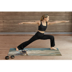 Happy Pug at the Beach customizable Yoga Mat