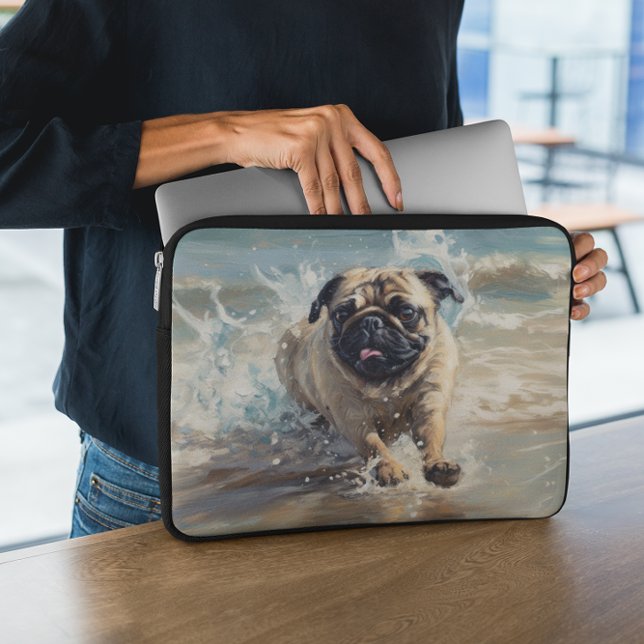 Happy Pug  at the Beach Laptop Sleeve (Creator Uploaded)
