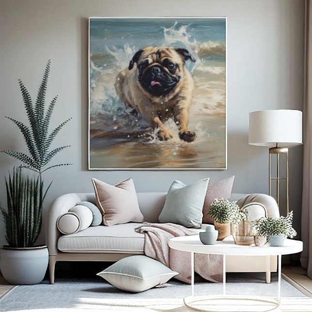 Happy Pug  at the Beach Poster (Creator Uploaded)