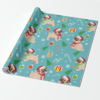 Happy Pug Christmas Pattern Wrapping Paper