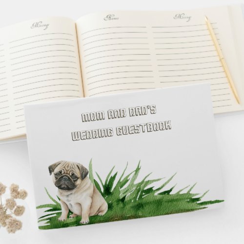 Happy Pug Dog Wedding Guest Book