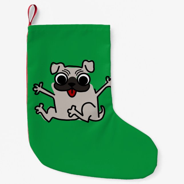 Happy Pug Small Christmas Stocking (Front)
