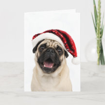 Happy Pug Wearing Sparkly Red Santa Hat Christmas