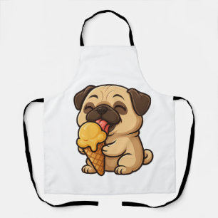 Happy pug with ice cream summer cartoon apron