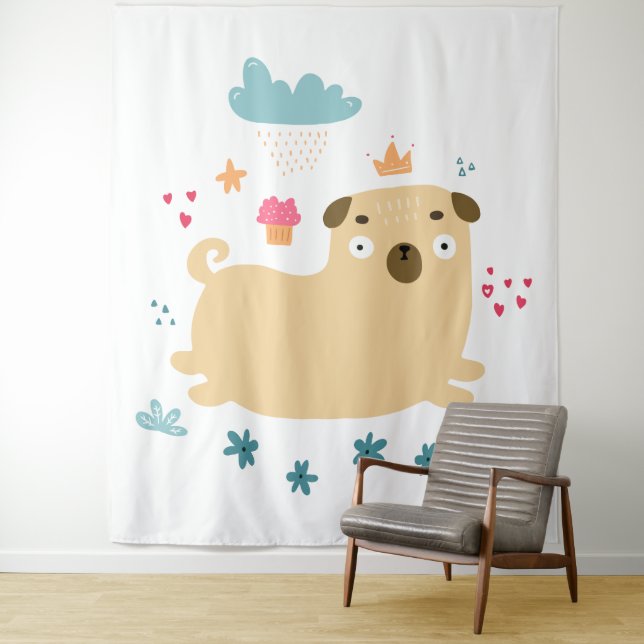 Happy Puggy Tapestry (In Situ)