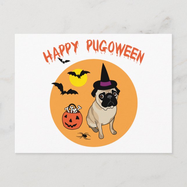 Happy Pugoween Halloween Pug Tees, Gifts Postcard (Front)