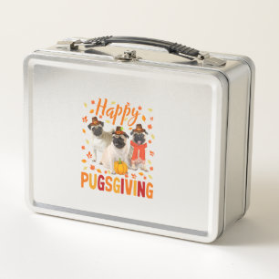 Happy Pugsgiving Cute Thanksgiving Pug Dog Wears P Metal Lunch Box