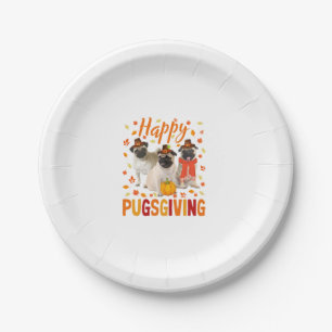 Happy Pugsgiving Cute Thanksgiving Pug Dog Wears P Paper Plates