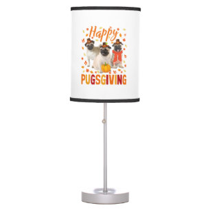 Happy Pugsgiving Cute Thanksgiving Pug Dog Wears P Table Lamp