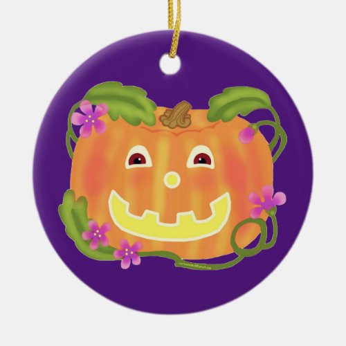 Happy Pumpkin Ceramic Ornament