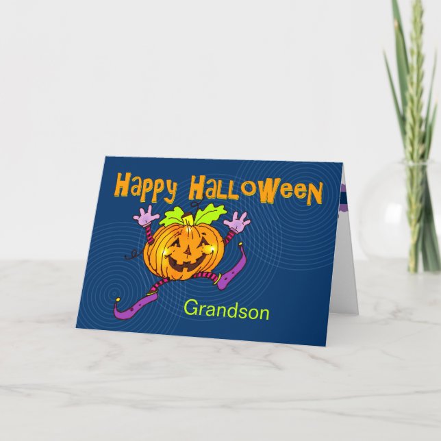 Happy Pumpkin Happy Halloween Grandson Card (Front)