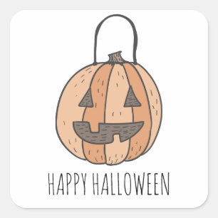 Happy Pumpkin Jack O Lantern Halloween Square Sticker