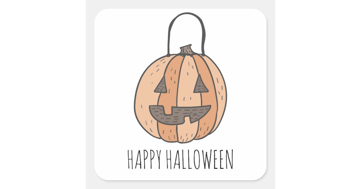 Happy Pumpkin Jack O Lantern Halloween Square Sticker | Zazzle