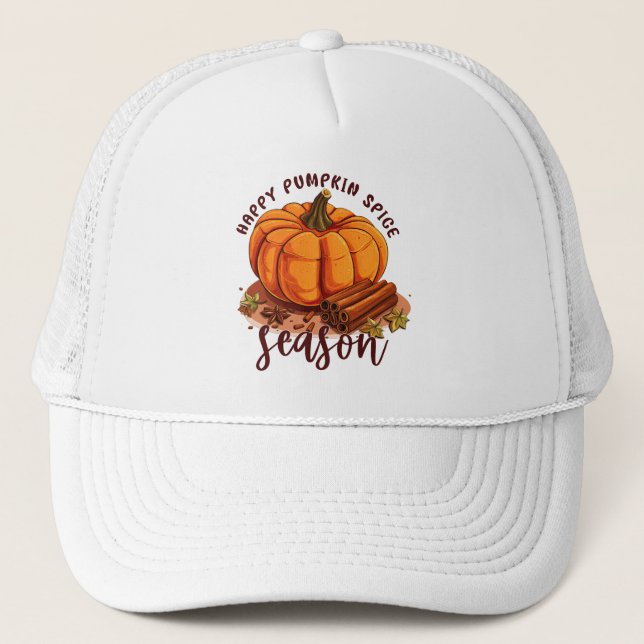 Happy Pumpkin Spice Season – Cozy Autumn Vibes Trucker Hat (Front)